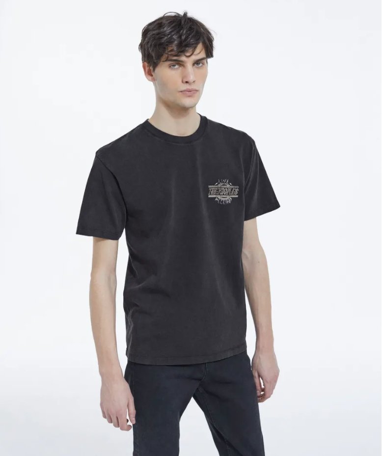 FADED BLACK CREW NECK COTTON T-SHIRT W/ PRINT-T-shirt_The Kooples-Aritmetik-montreal