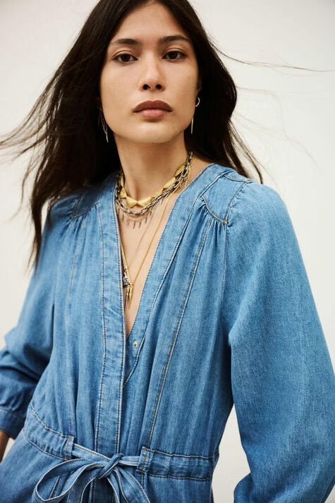 ba&sh - LIA Long sleeve dress - denim - Dress_ba&sh - Aritmetik - montreal