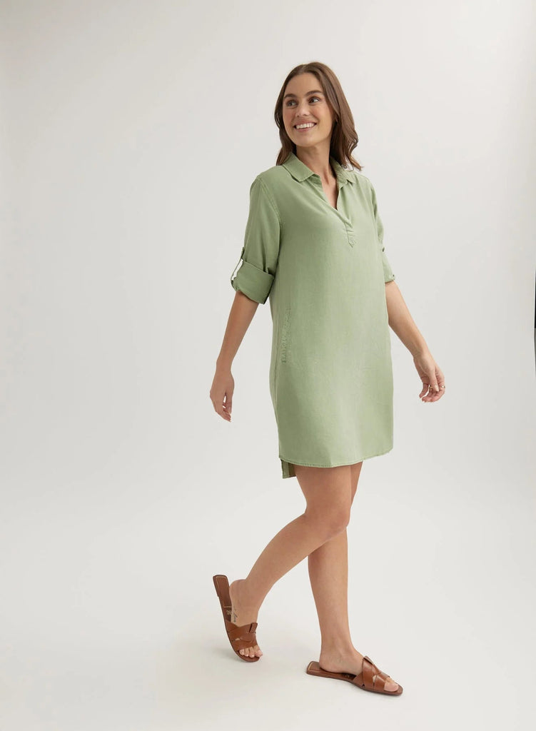 Bella Dahl - Long Sleeve A - Line Shirt Dress - Olive Grove - Dress_Bella Dahl - Aritmetik - montreal