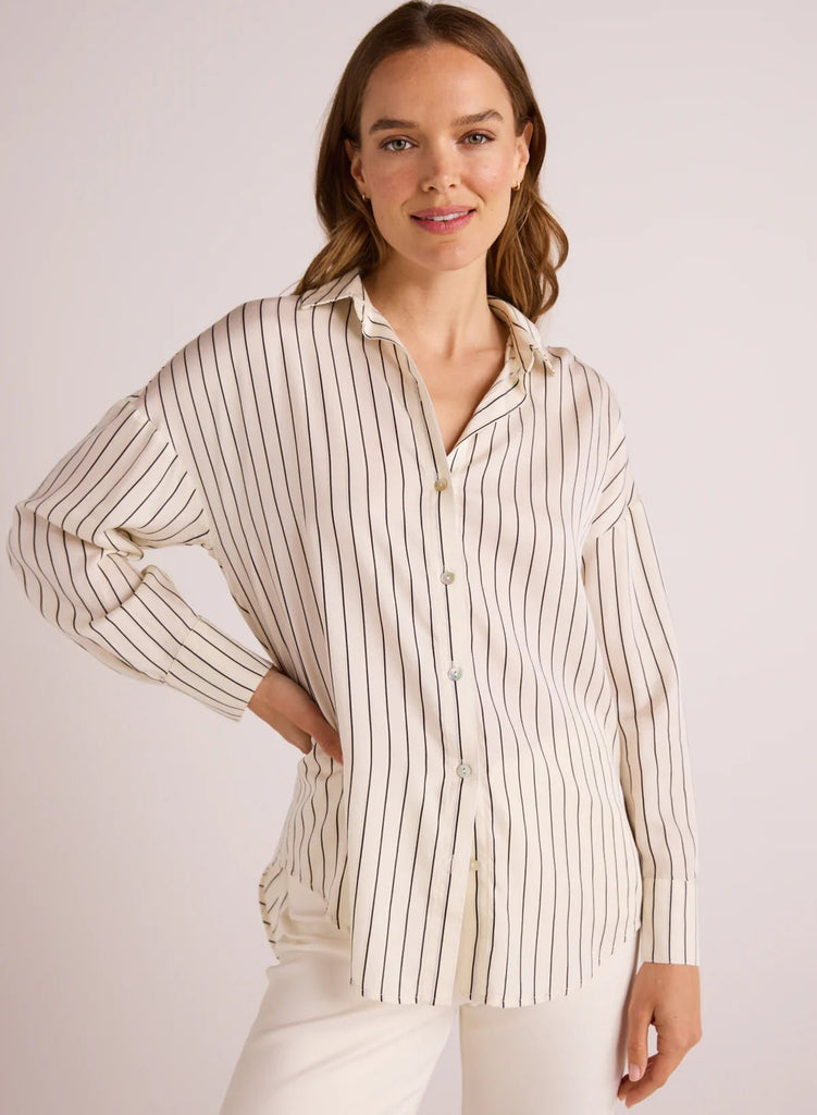 Bella Dahl - Oversized Button Down - Ivory Lurex Stripe - Shirt_Bella Dahl - Aritmetik - montreal