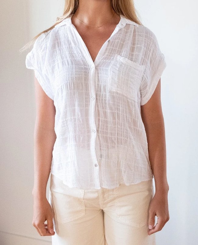 Bella Dahl - Short Sleeve Pocket Button Down - White - Shirt_Bella Dahl - Aritmetik - montreal