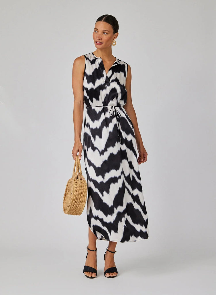 Bella Dahl - Sleeveless Belted Maxi Dress - Abstract Ikat Print - Dress_Bella Dahl - Aritmetik - montreal