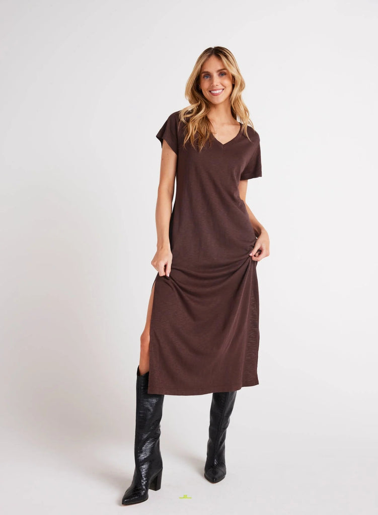 Bella Dahl - V - Neck Knit Maxi Dress - Chestnut Brown - Dress_Bella Dahl - Aritmetik - montreal