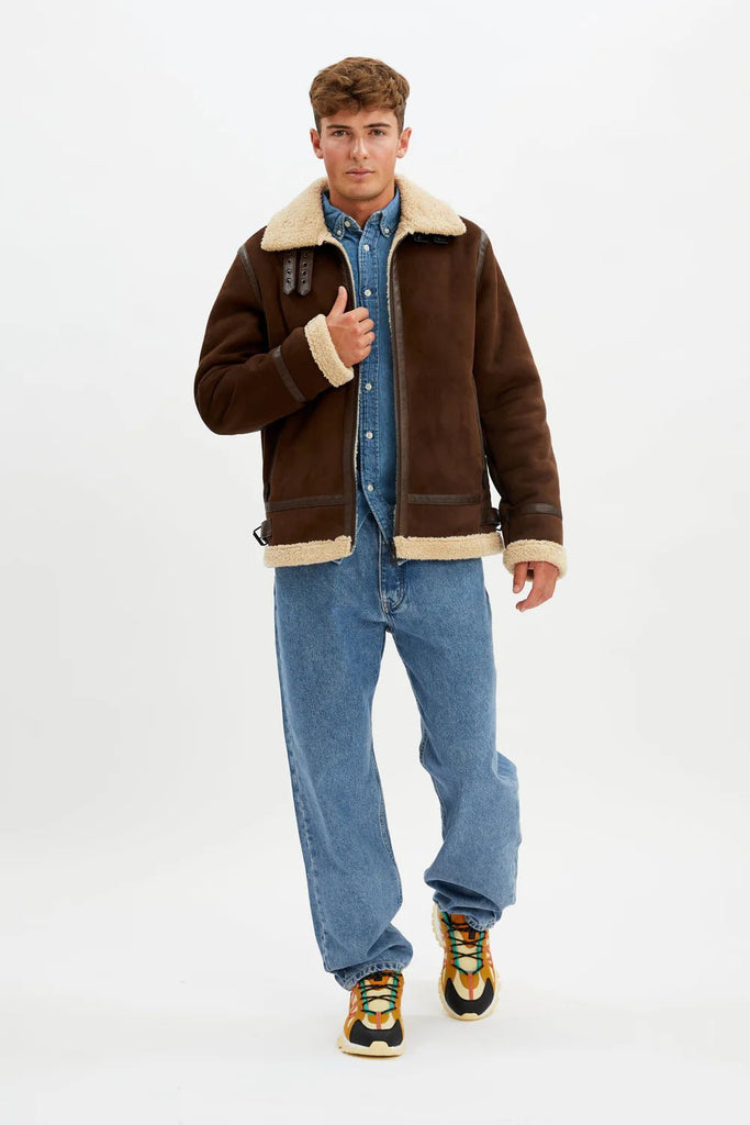 BRADLEY - Aviator vegan shearling jacket - brown - Shearling_Point Zero - Aritmetik - montreal