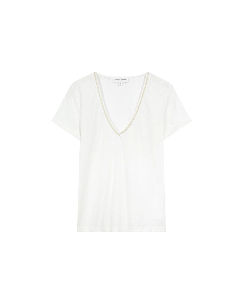 Grace & Mila - Tim V - Neck Top - Ivory - T-shirt_Grace & Mila - Aritmetik - montreal