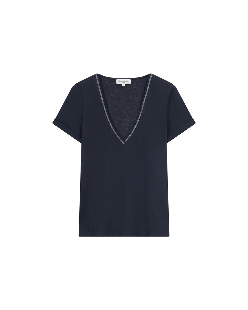 Grace & Mila - Tim V - Neck Top - Navy - T-shirt_Grace & Mila - Aritmetik - montreal
