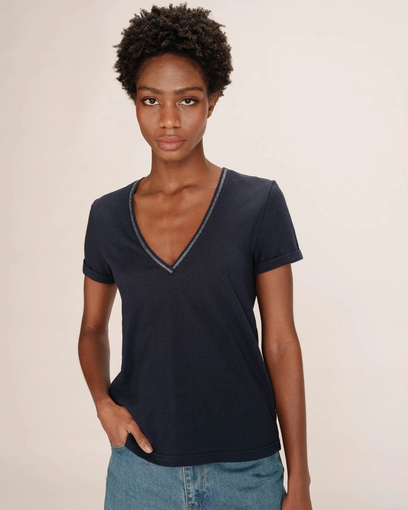 Grace & Mila - Tim V - Neck Top - Navy - T-shirt_Grace & Mila - Aritmetik - montreal