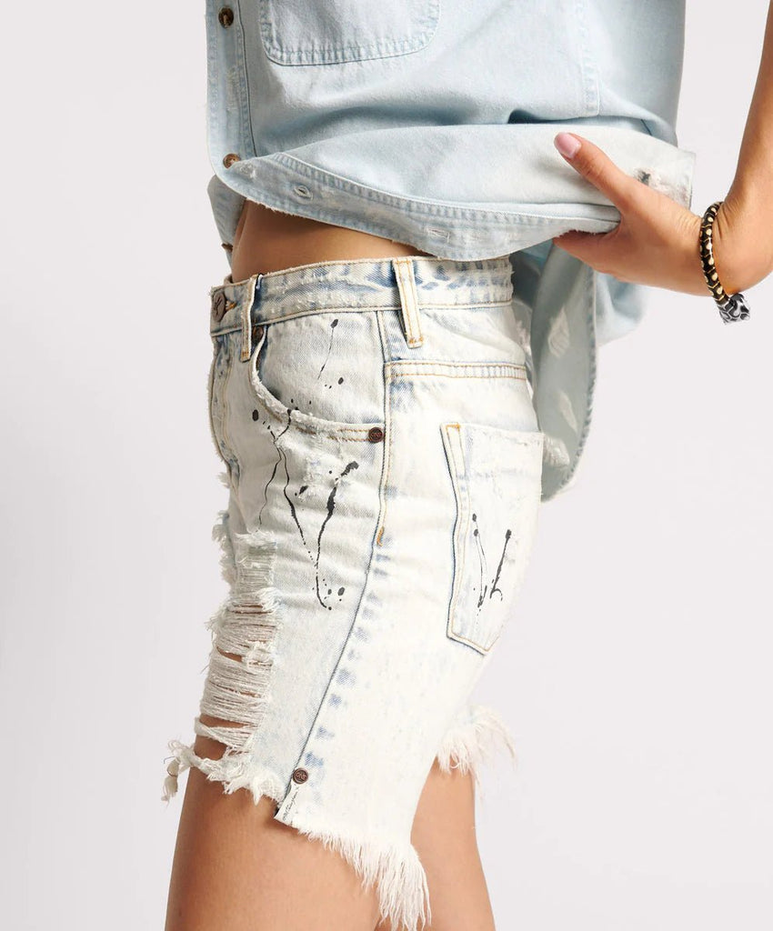 ONE TEASPOON - Stevies Low Waist Waist Long Length Boyfriend Denim Shorts - Florence Painted - Shorts_ONE TEASPOON - Aritmetik - montreal