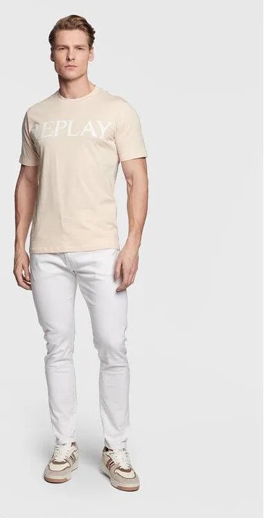 replay - JERSEY T - SHIRT WITH PRINT - beige - T-shirt_Replay - Aritmetik - montreal