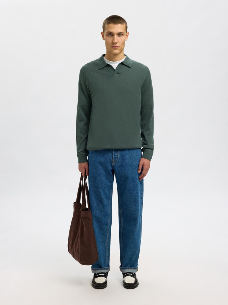 SELECTED - 100% MERINO WOOL KNITTED POLO SHIRT - Forest - Sweater_SELECTED - Aritmetik - montreal