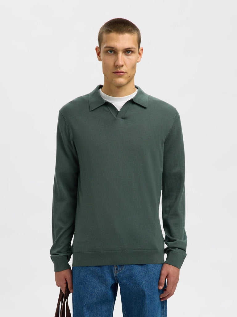 SELECTED - 100% MERINO WOOL KNITTED POLO SHIRT - Forest - Sweater_SELECTED - Aritmetik - montreal