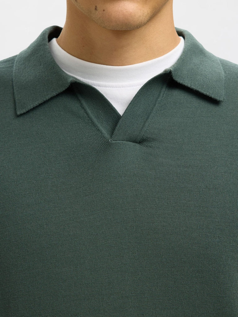 SELECTED - 100% MERINO WOOL KNITTED POLO SHIRT - Forest - Sweater_SELECTED - Aritmetik - montreal
