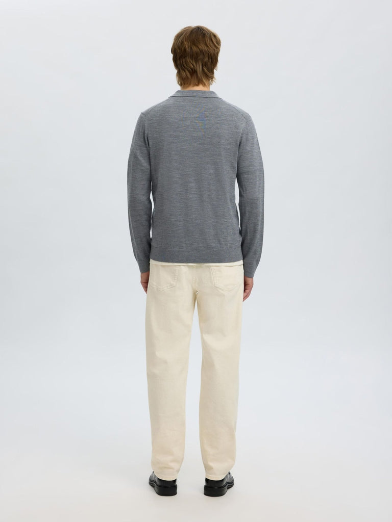 SELECTED - 100% MERINO WOOL KNITTED POLO SHIRT - Grey - Sweater_SELECTED - Aritmetik - montreal