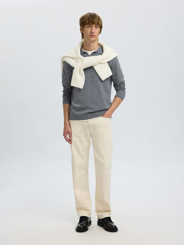 SELECTED - 100% MERINO WOOL KNITTED POLO SHIRT - Grey - Sweater_SELECTED - Aritmetik - montreal