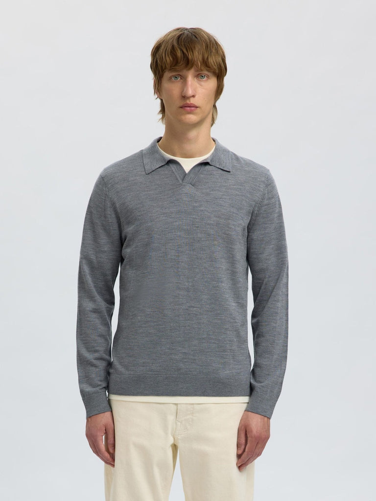 SELECTED - 100% MERINO WOOL KNITTED POLO SHIRT - Grey - Sweater_SELECTED - Aritmetik - montreal