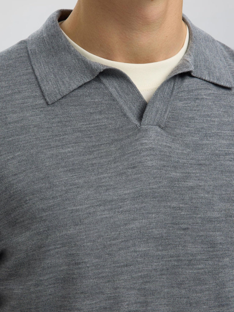 SELECTED - 100% MERINO WOOL KNITTED POLO SHIRT - Grey - Sweater_SELECTED - Aritmetik - montreal