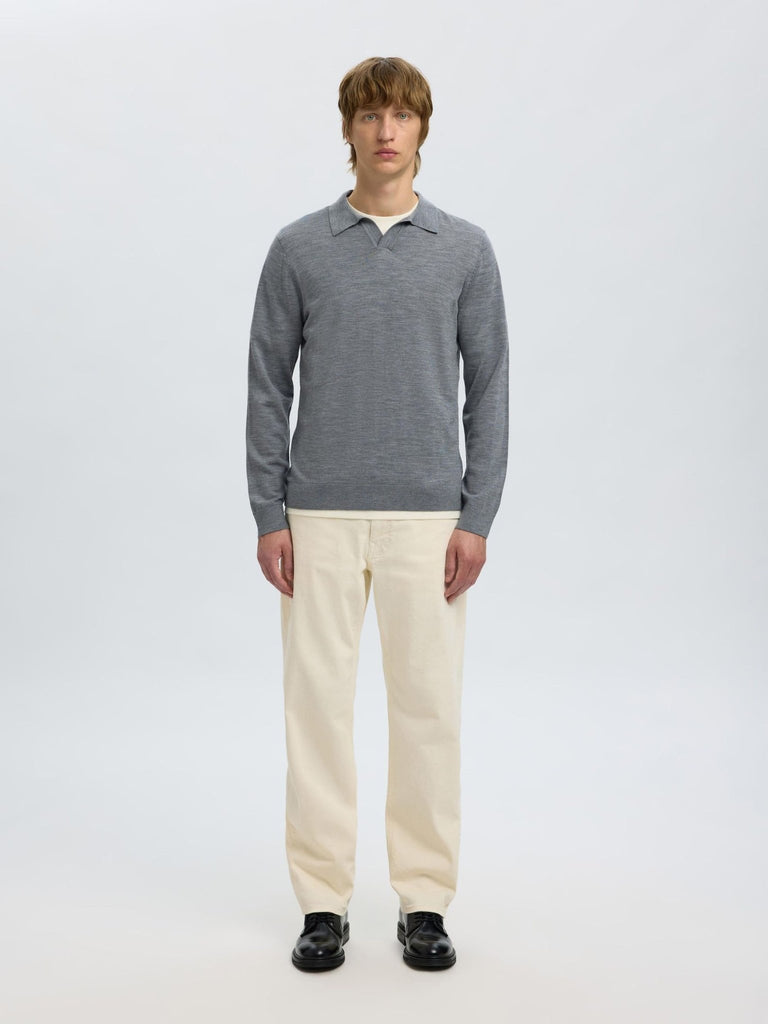 SELECTED - 100% MERINO WOOL KNITTED POLO SHIRT - Grey - Sweater_SELECTED - Aritmetik - montreal