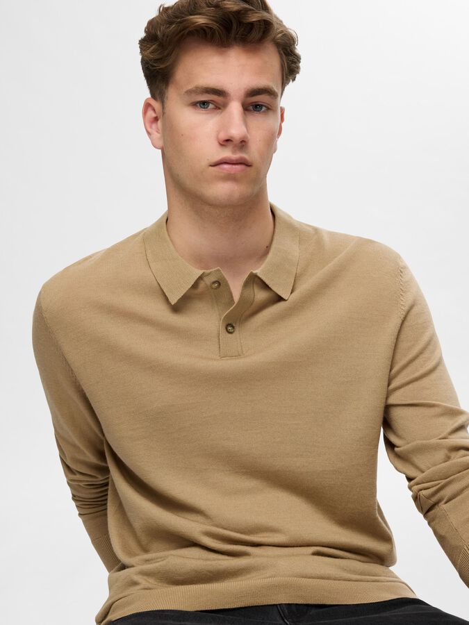 SELECTED - 100% MERINO WOOL POLO SHIRT - BROWN - Sweater_SELECTED - Aritmetik - montreal