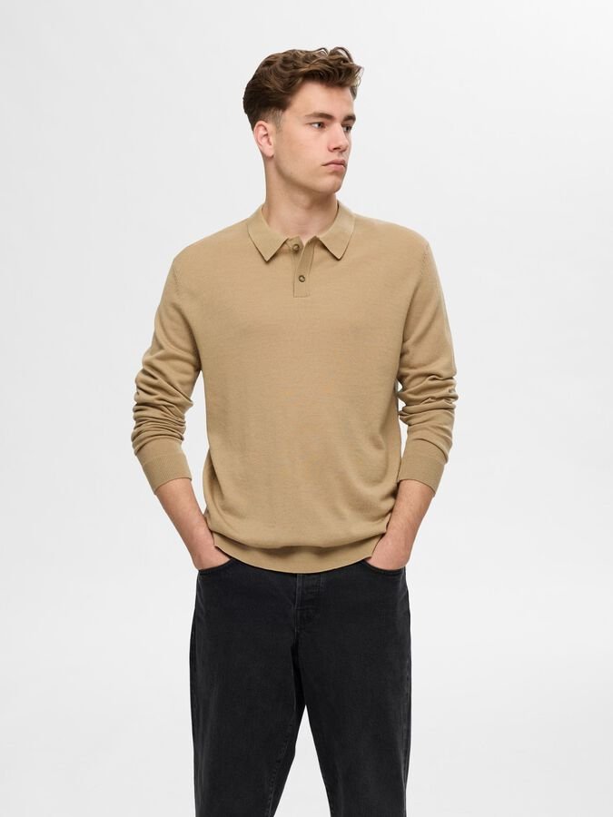 SELECTED - 100% MERINO WOOL POLO SHIRT - BROWN - Sweater_SELECTED - Aritmetik - montreal