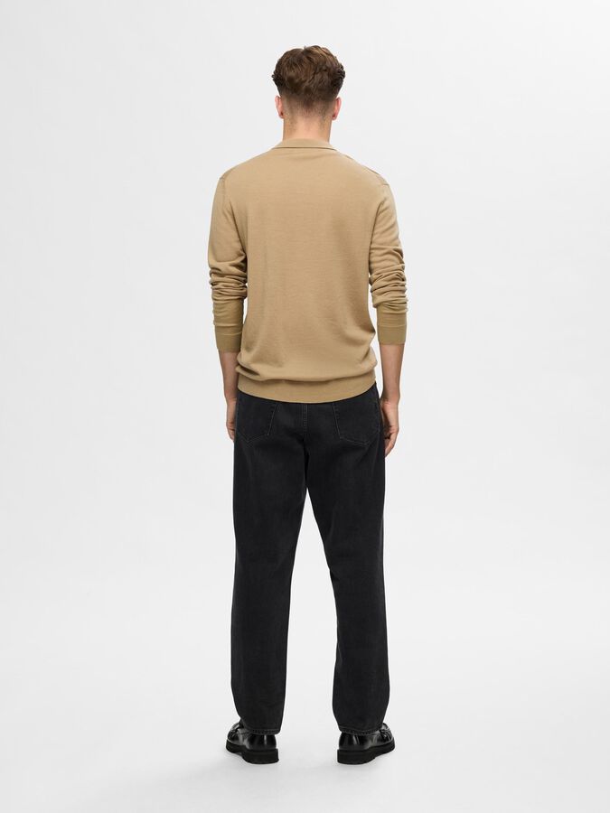 SELECTED - 100% MERINO WOOL POLO SHIRT - BROWN - Sweater_SELECTED - Aritmetik - montreal