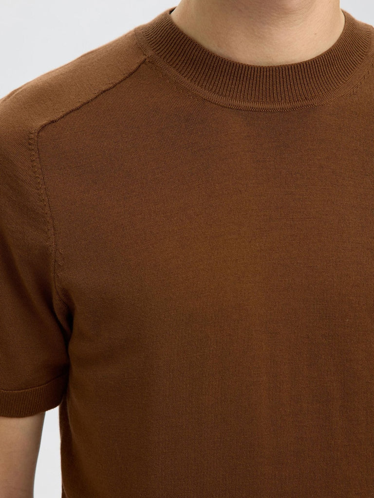 SELECTED - 100% MERINO WOOL T - SHIRT - Brown - Sweater_SELECTED - Aritmetik - montreal