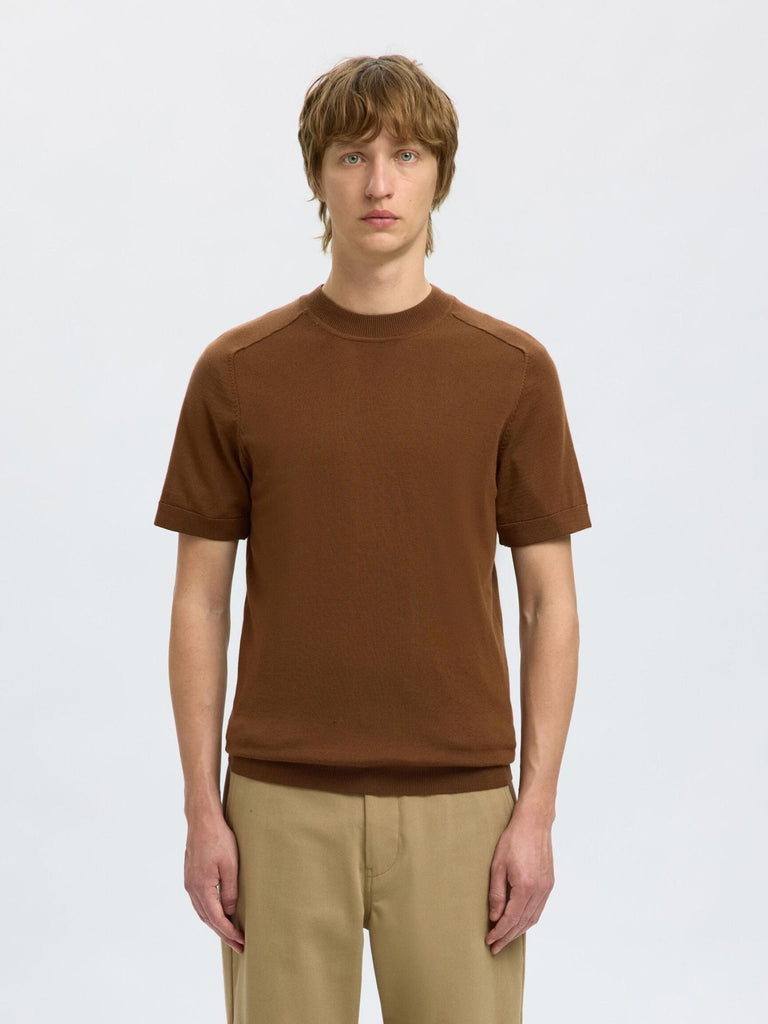 SELECTED - 100% MERINO WOOL T - SHIRT - Brown - Sweater_SELECTED - Aritmetik - montreal