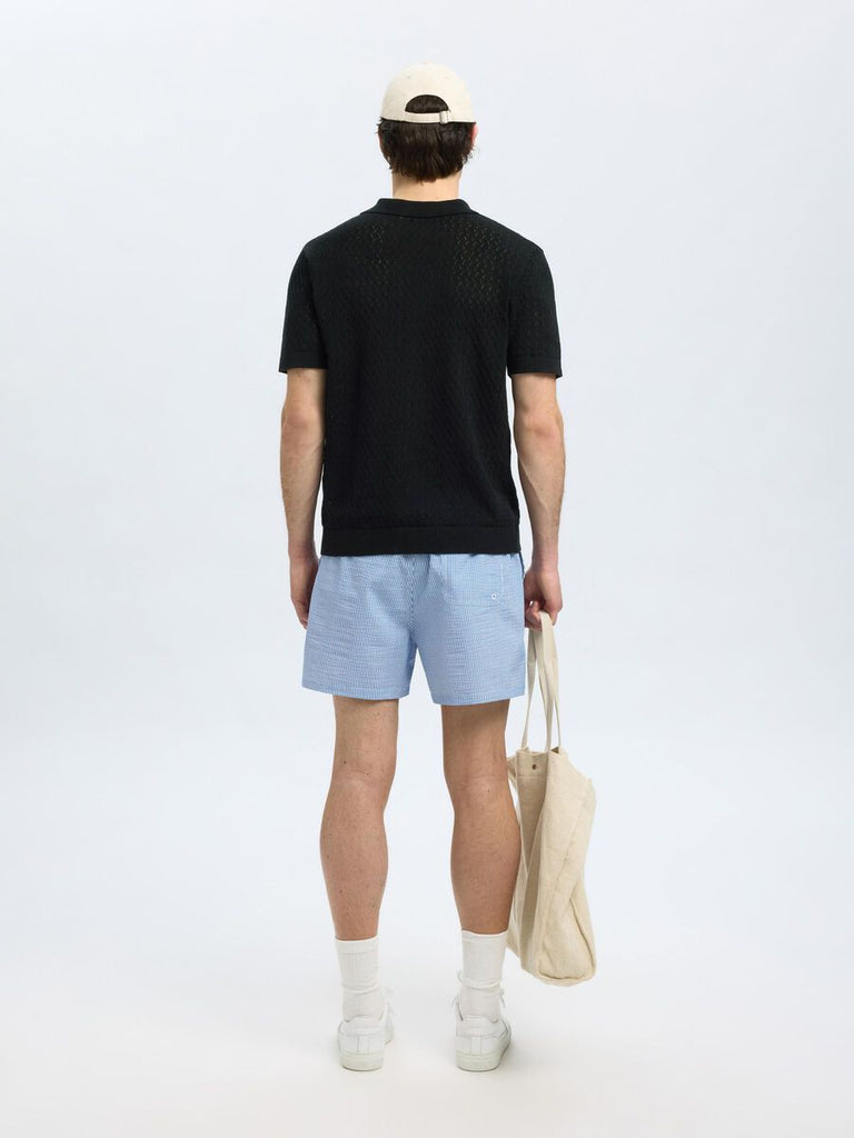 SELECTED - CROCHET STYLE KNITTED POLO SHIRT - black - Polo_SELECTED - Aritmetik - montreal