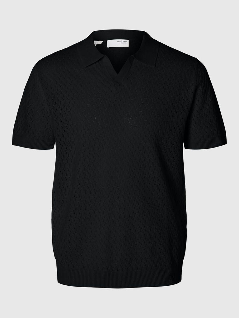 SELECTED - CROCHET STYLE KNITTED POLO SHIRT - black - Polo_SELECTED - Aritmetik - montreal