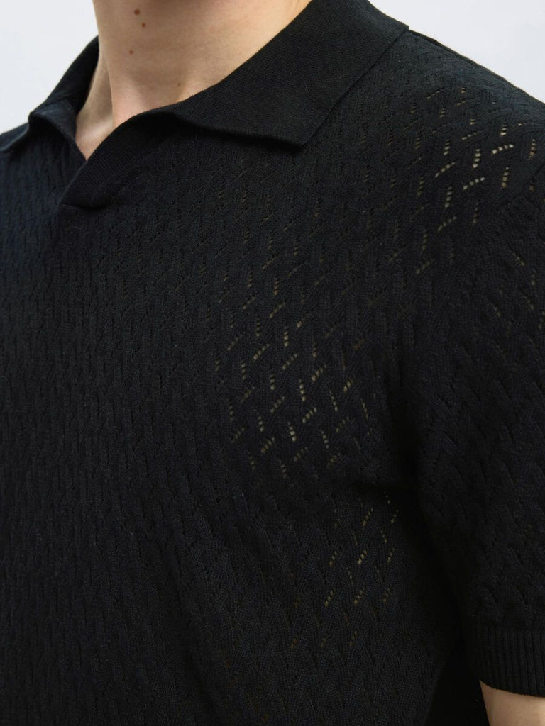SELECTED - CROCHET STYLE KNITTED POLO SHIRT - black - Polo_SELECTED - Aritmetik - montreal