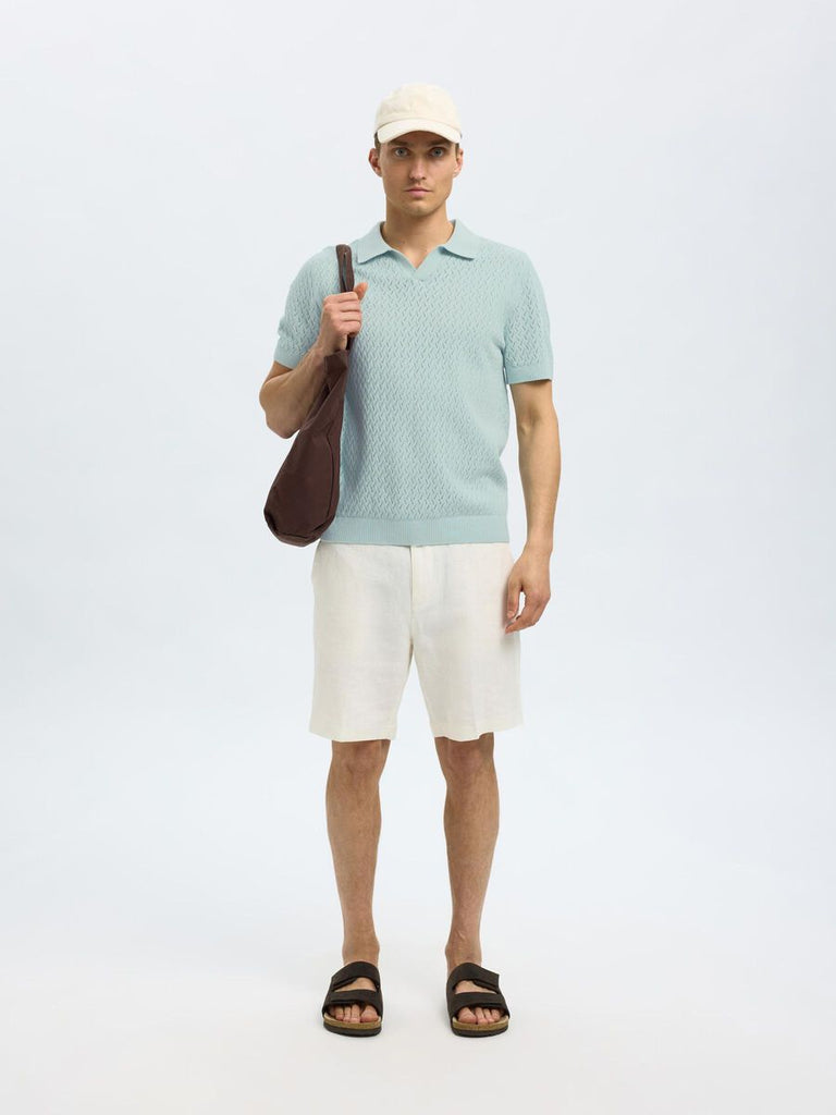 SELECTED - CROCHET STYLE KNITTED POLO SHIRT - Light Blue - Polo_SELECTED - Aritmetik - montreal