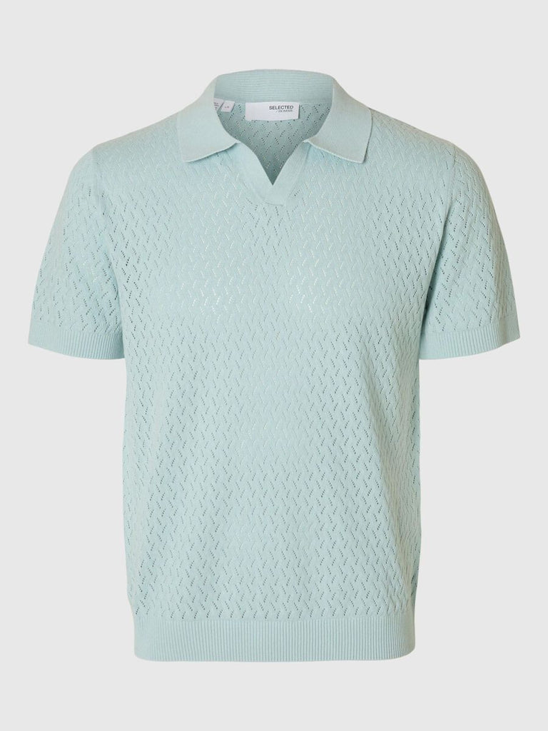 SELECTED - CROCHET STYLE KNITTED POLO SHIRT - Light Blue - Polo_SELECTED - Aritmetik - montreal