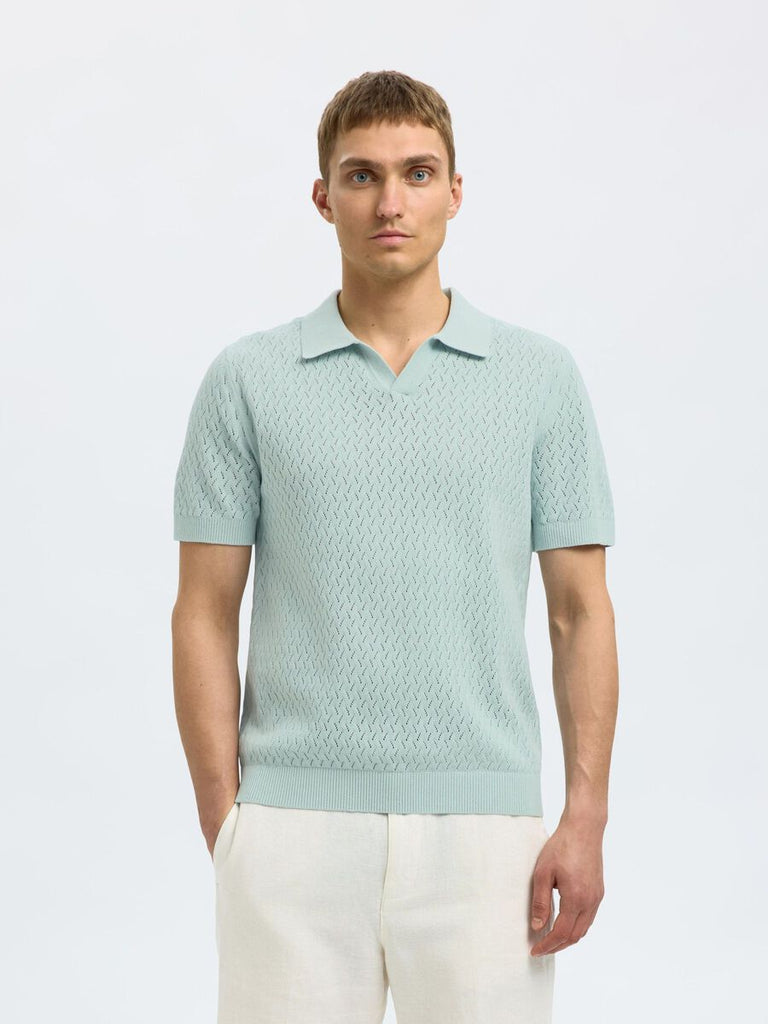 SELECTED - CROCHET STYLE KNITTED POLO SHIRT - Light Blue - Polo_SELECTED - Aritmetik - montreal