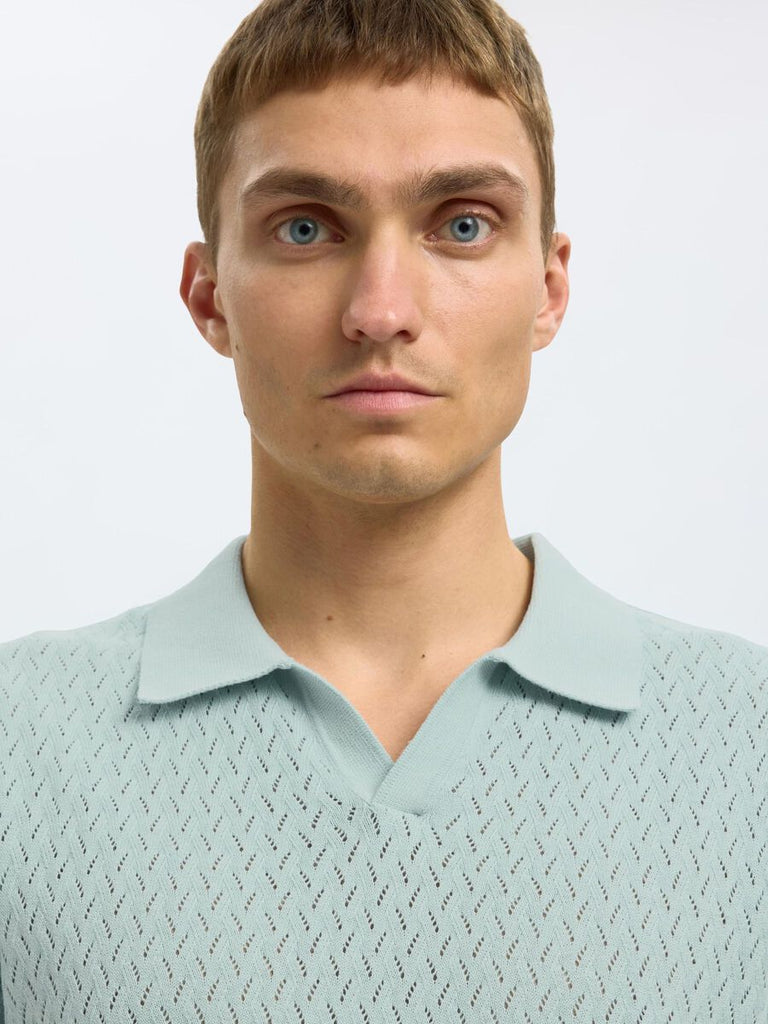 SELECTED - CROCHET STYLE KNITTED POLO SHIRT - Light Blue - Polo_SELECTED - Aritmetik - montreal