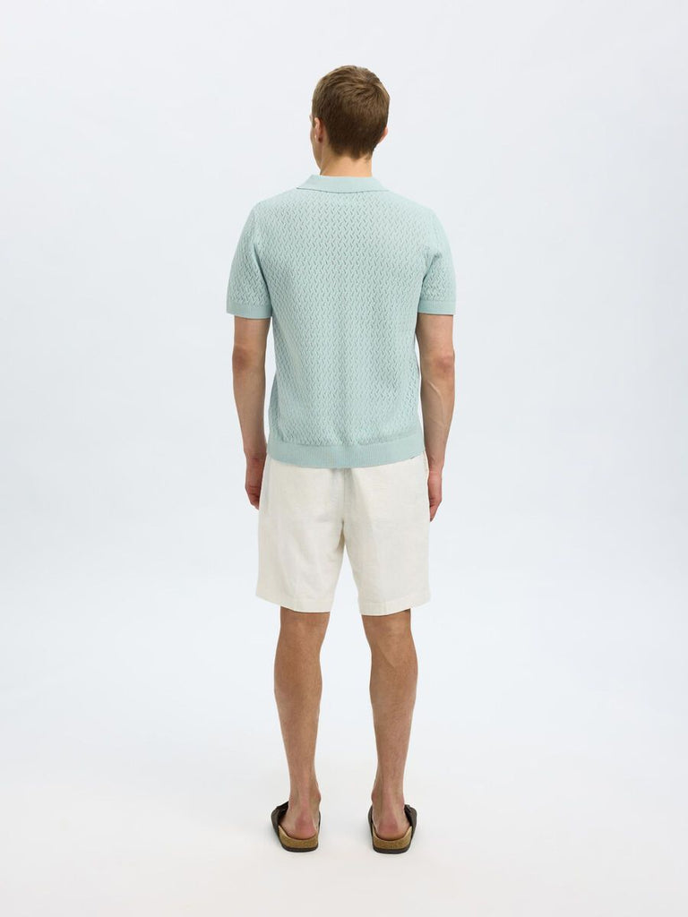 SELECTED - CROCHET STYLE KNITTED POLO SHIRT - Light Blue - Polo_SELECTED - Aritmetik - montreal
