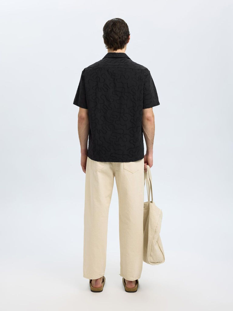 SELECTED - EMBROIDERED SHORT SLEEVED SHIRT - Black - Shirt_SELECTED - Aritmetik - montreal