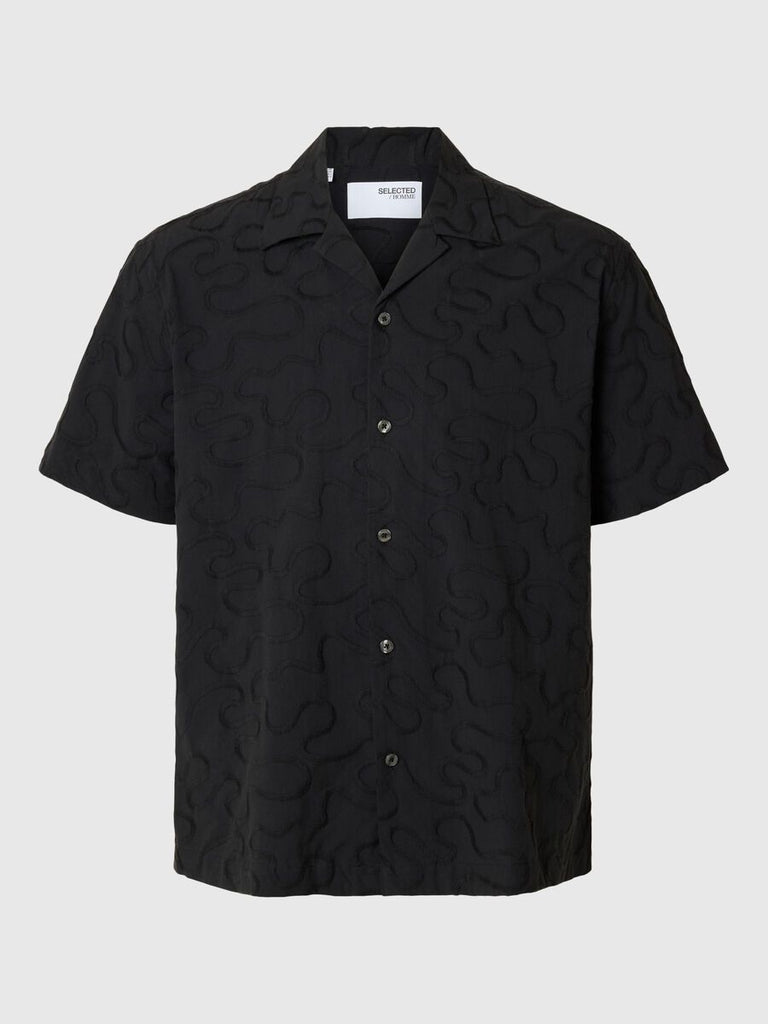 SELECTED - EMBROIDERED SHORT SLEEVED SHIRT - Black - Shirt_SELECTED - Aritmetik - montreal