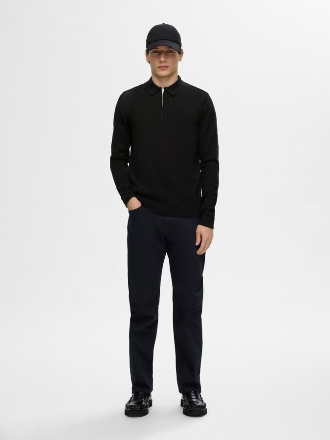 SELECTED - KNITTED LONG - SLEEVED POLO - BLACK - Sweater_SELECTED - Aritmetik - montreal