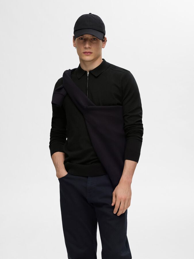 SELECTED - KNITTED LONG - SLEEVED POLO - BLACK - Sweater_SELECTED - Aritmetik - montreal