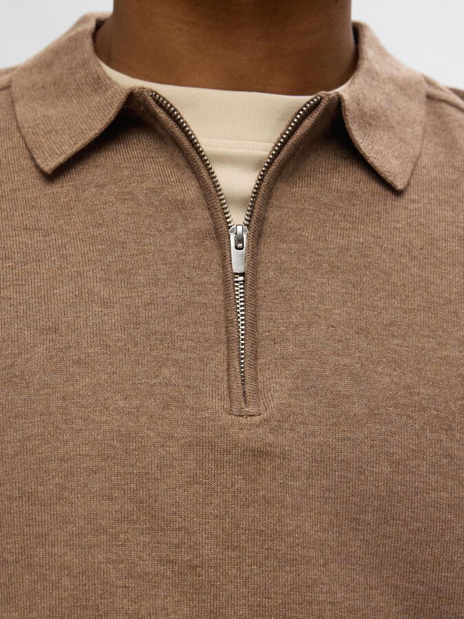 SELECTED - KNITTED LONG - SLEEVED POLO - BROWN - Sweater_SELECTED - Aritmetik - montreal