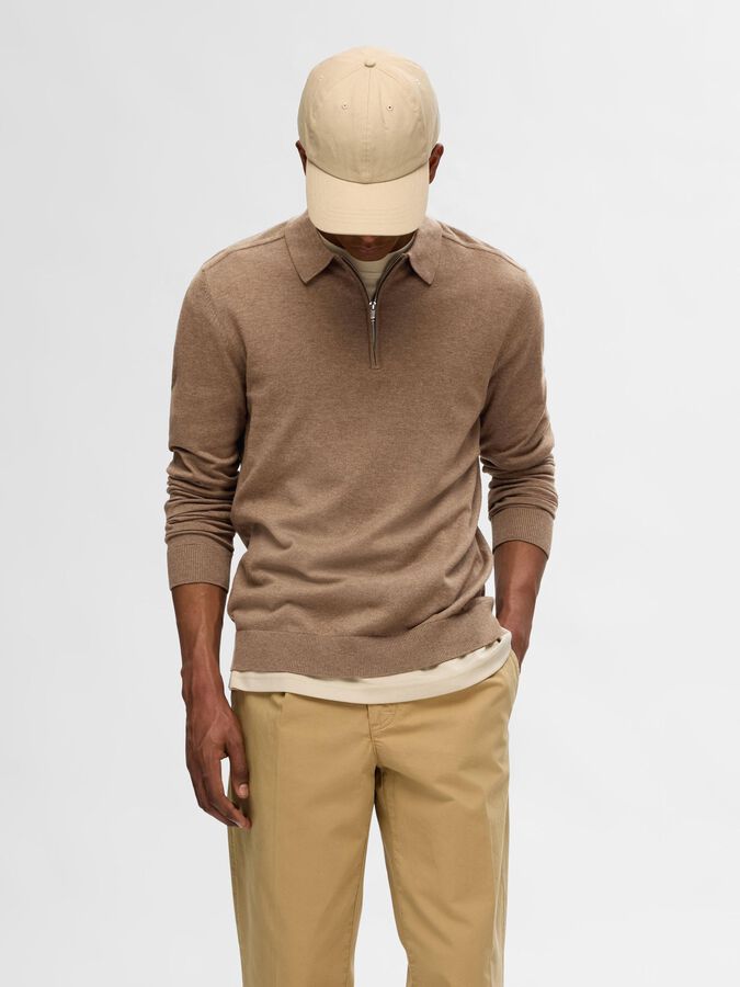 SELECTED - KNITTED LONG - SLEEVED POLO - BROWN - Sweater_SELECTED - Aritmetik - montreal