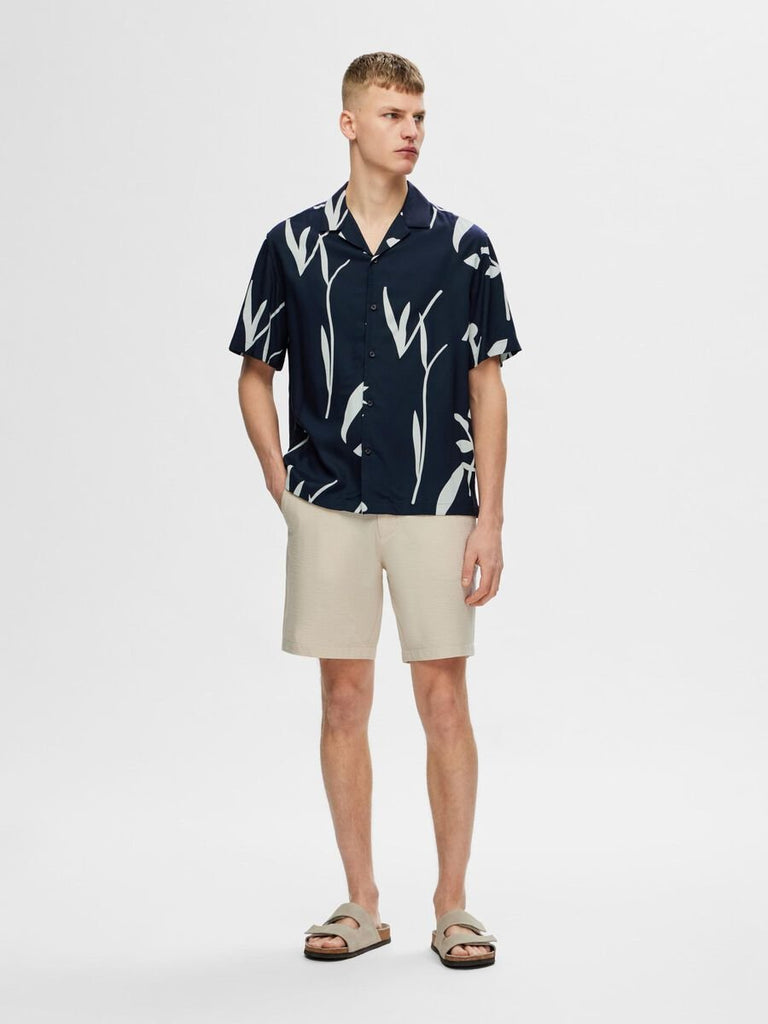 SELECTED - PRINTED SHORT SLEEVED SHIRT - NAVY - Shirt_SELECTED - Aritmetik - montreal