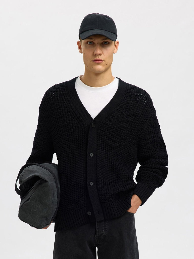 SELECTED - RELAXED FIT COTTON CARDIGAN - Black - Cardigan_SELECTED - Aritmetik - montreal