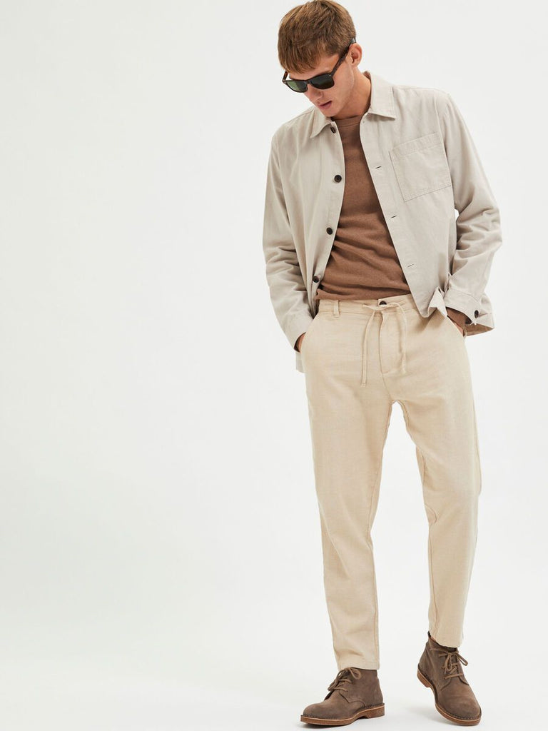 SELECTED - SLIM FIT TAPERED LINEN TROUSERS - BEIGE - PANTS_SELECTED - Aritmetik - montreal