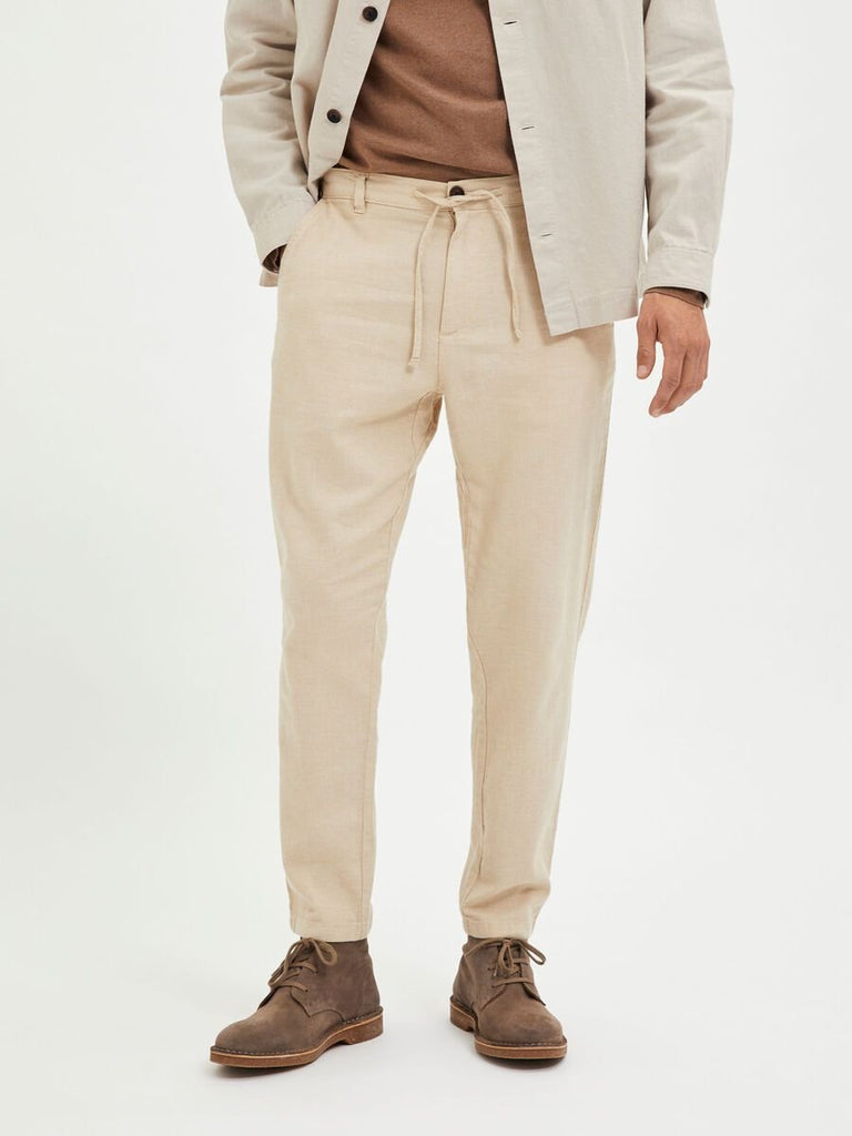 SELECTED - SLIM FIT TAPERED LINEN TROUSERS - BEIGE - PANTS_SELECTED - Aritmetik - montreal