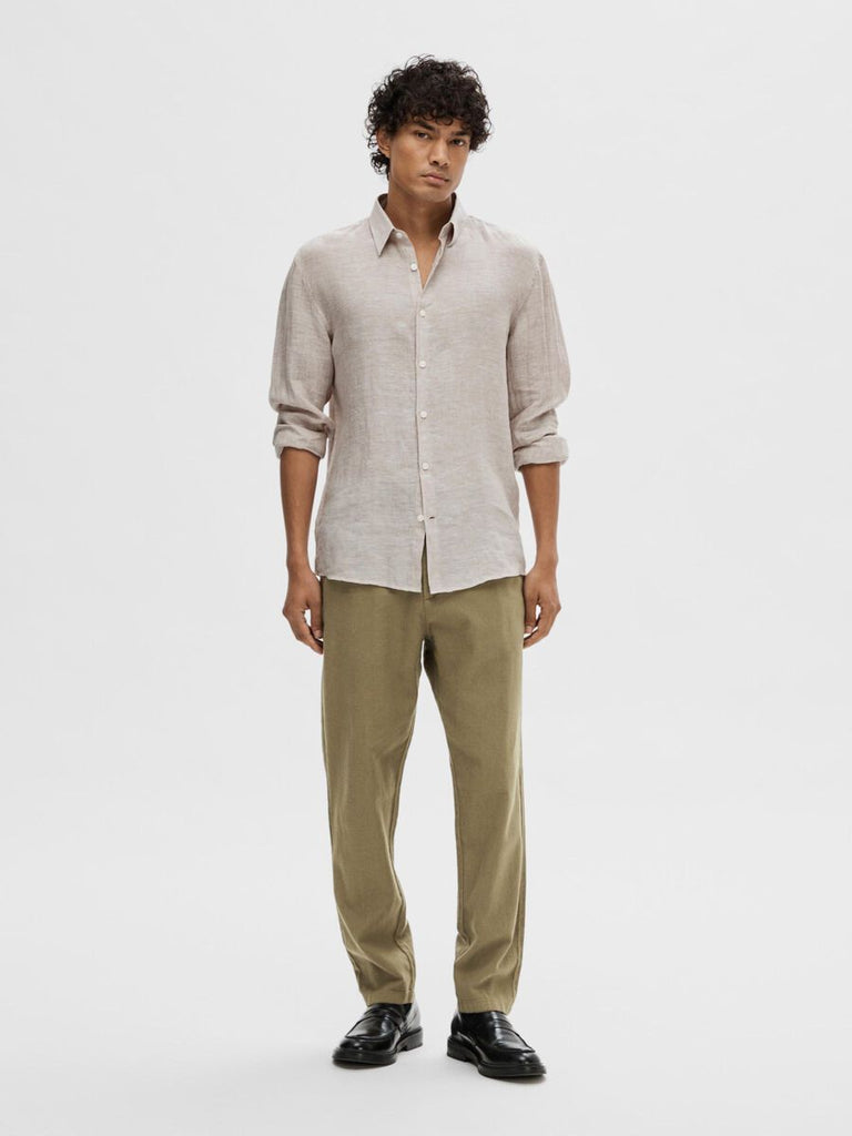 SELECTED - SLIM FIT TAPERED LINEN TROUSERS - OLIVE - PANTS_SELECTED - Aritmetik - montreal