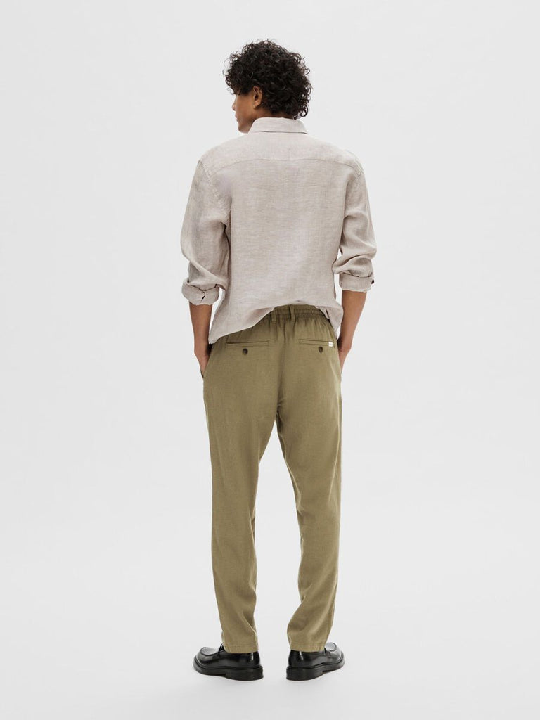 SELECTED - SLIM FIT TAPERED LINEN TROUSERS - OLIVE - PANTS_SELECTED - Aritmetik - montreal