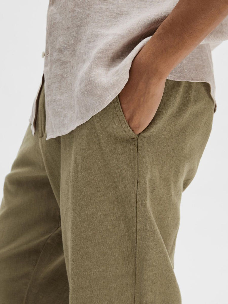 SELECTED - SLIM FIT TAPERED LINEN TROUSERS - OLIVE - PANTS_SELECTED - Aritmetik - montreal