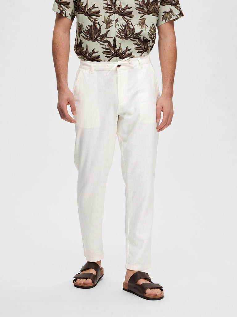 SELECTED - SLIM FIT TAPERED LINEN TROUSERS - WHITE - PANTS_SELECTED - Aritmetik - montreal