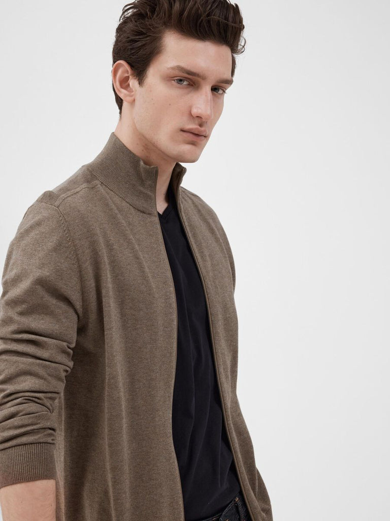 SELECTED - ZIP - UP CARDIGAN - BROWN - Cardigan_SELECTED - Aritmetik - montreal