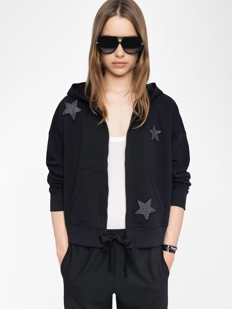 ZADIG & VOLTAIRE - Mia Black Embellished Hoodie with Zip - Hoodie_Zadig & Voltaire - Aritmetik - montreal